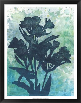 Framed Indigo Floral Silhouette I Print