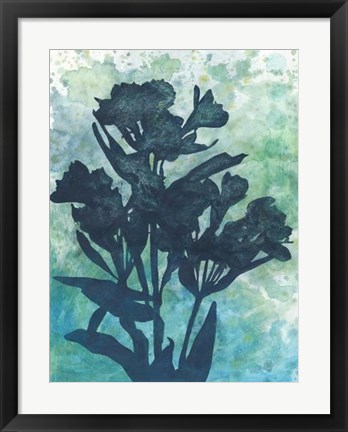 Framed Indigo Floral Silhouette I Print