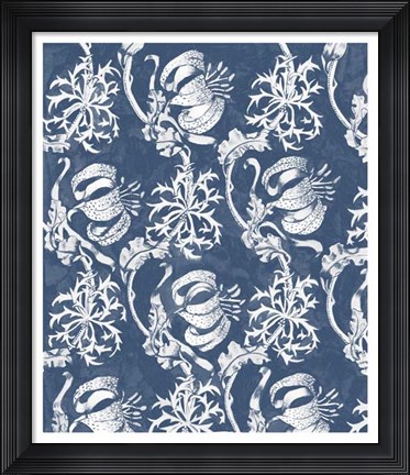 Framed Indigo Floral Chintz I Print