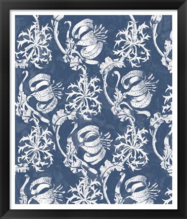 Framed Indigo Floral Chintz I Print