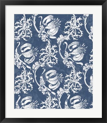 Framed Indigo Floral Chintz I Print