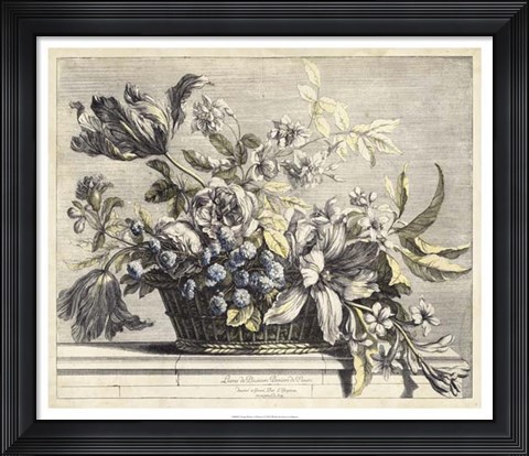 Framed Vintage Basket of Flowers I Print