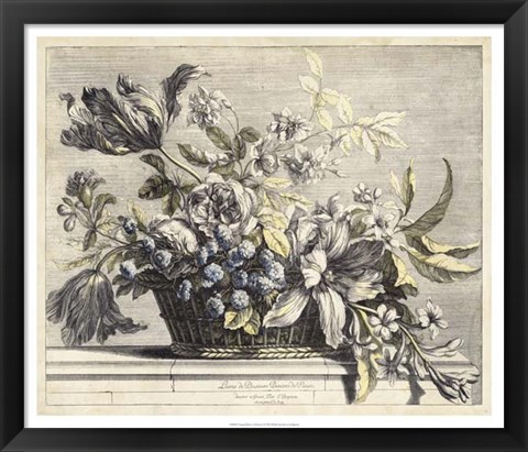 Framed Vintage Basket of Flowers I Print