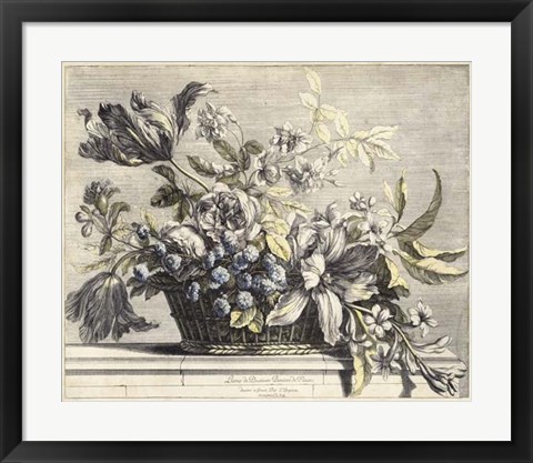 Framed Vintage Basket of Flowers I Print