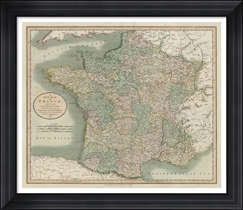 Framed Vintage Map of France Print