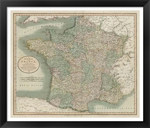 Framed Vintage Map of France Print