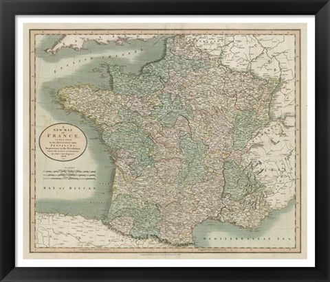 Framed Vintage Map of France Print