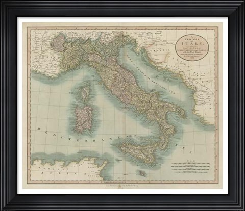 Framed Vintage Map of Italy Print