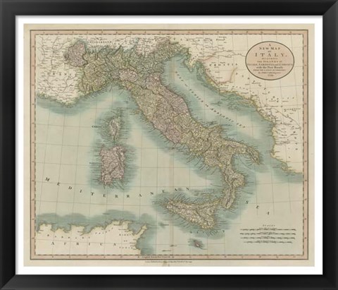 Framed Vintage Map of Italy Print