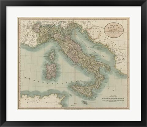 Framed Vintage Map of Italy Print