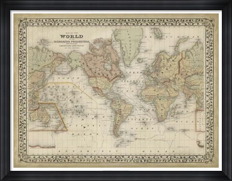 Framed Mitchell&#39;s World Map Print