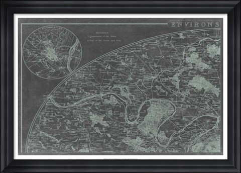 Framed Map of Paris Grid I Print