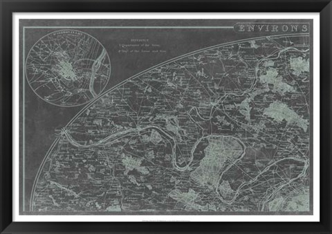 Framed Map of Paris Grid I Print