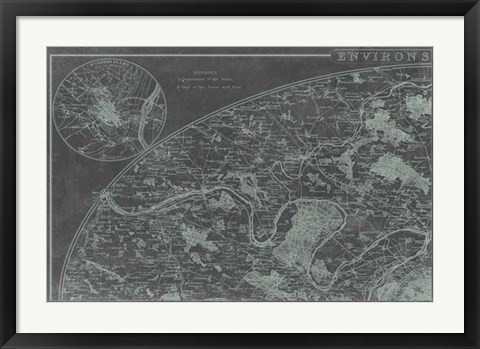 Framed Map of Paris Grid I Print