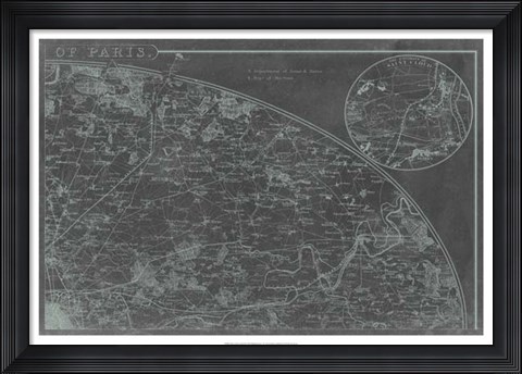 Framed Map of Paris Grid II Print