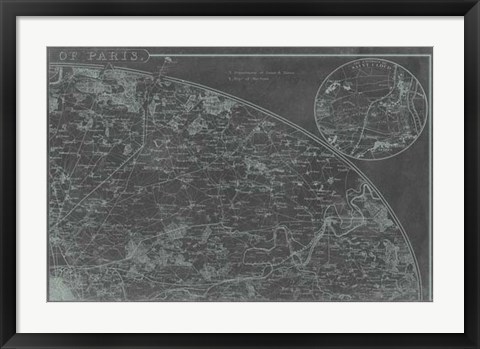 Framed Map of Paris Grid II Print