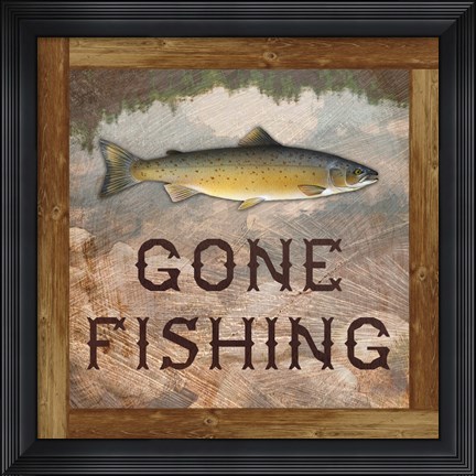Framed Gone Fishing Salmon Sign Print