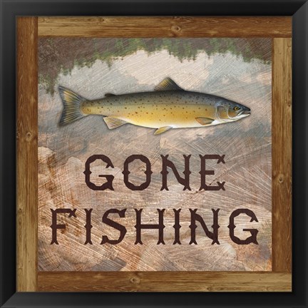 Framed Gone Fishing Salmon Sign Print