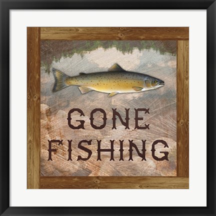 Framed Gone Fishing Salmon Sign Print