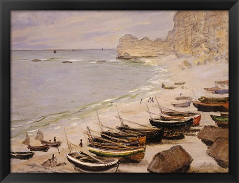 Framed Boats on the Beach at Etretat, 1883 Print