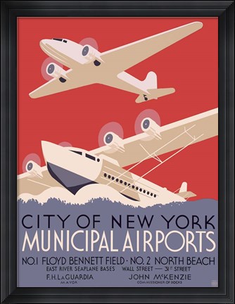 Framed New York City municipal airports, 1937 Print