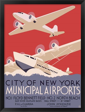 Framed New York City municipal airports, 1937 Print