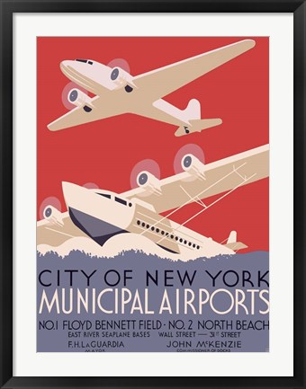 Framed New York City municipal airports, 1937 Print