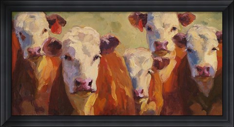 Framed Party of Five Herefords Print