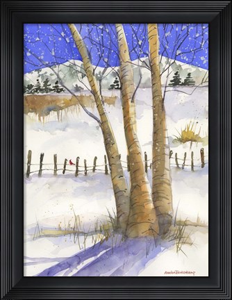 Framed Birch with Cardinal Print