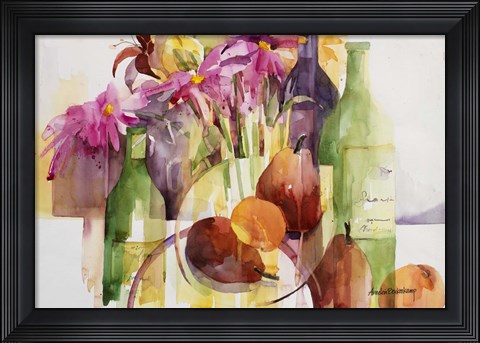 Framed Cosmos, Bottles And Pears Print
