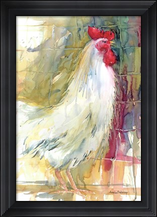 Framed White Rooster Print