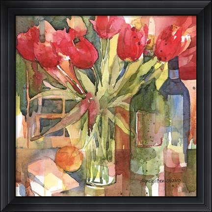 Framed Bottles &amp; Blooms Print