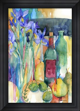 Framed Table Scape With Irises Print