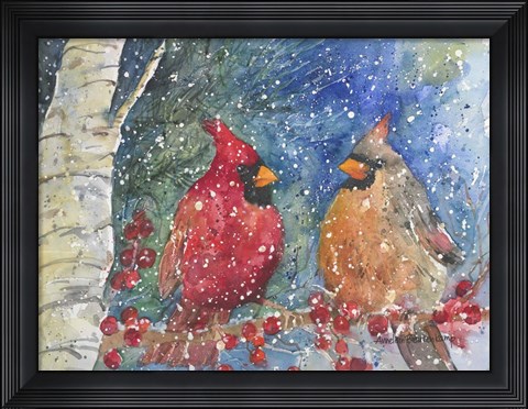 Framed Snow Cardinals Print