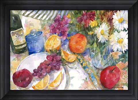 Framed Fabric, Fruit And Flowers Print
