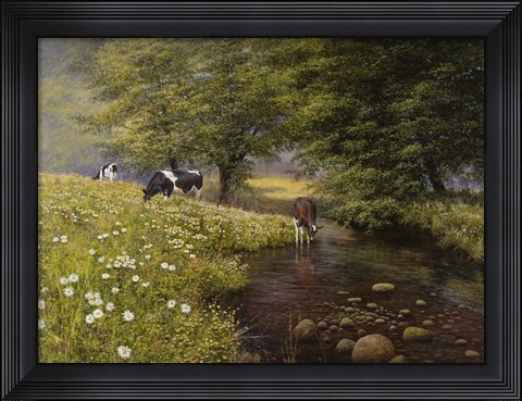 Framed Cattle By The Stream Print