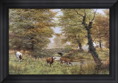 Framed Cows By Bridge Print