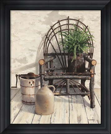 Framed Wicker Chair With Ice Cream Churn Print