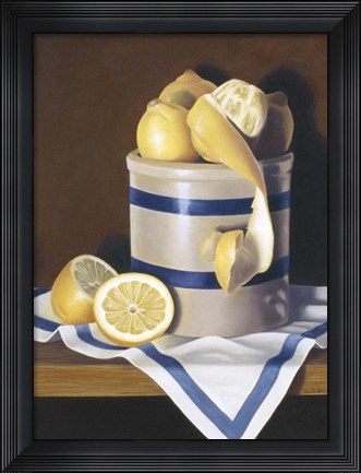 Framed Blue Stripes &amp; Lemons Print