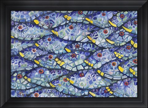 Framed Mosaic School At Sea Print