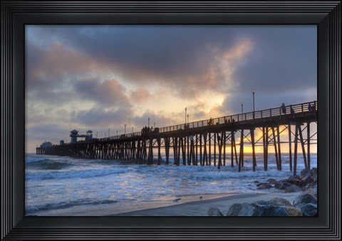 Framed Sunset Through Oceanside Pier Print