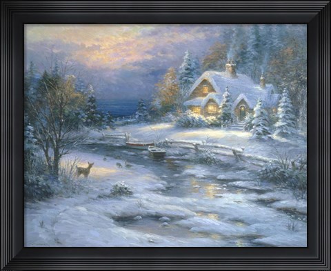 Framed Winter Cottage Print