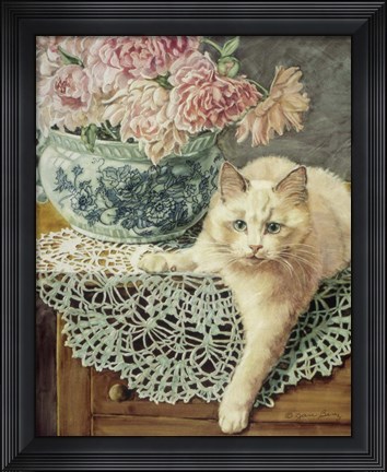 Framed Peonies And Lace Print