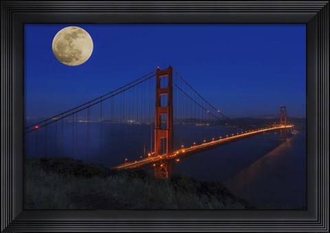 Framed Golden Gate Bridge Full Moon Print