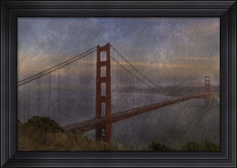 Framed Golden Gate Bridge Rain Painterly Print