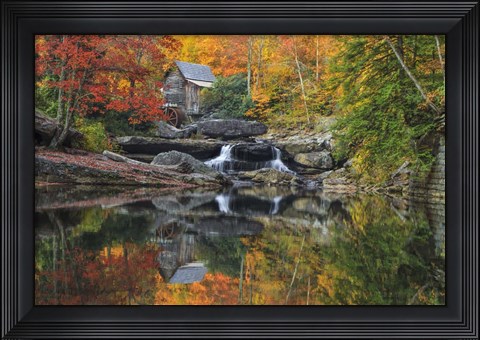 Framed Grist Mill In The Fall Print