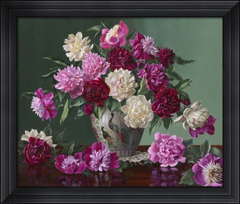 Framed Peonies In Peacock Vase Print