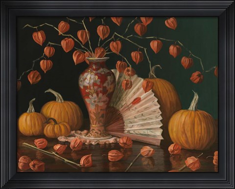 Framed Chinese Lanterns Pumpkin And Fan Print