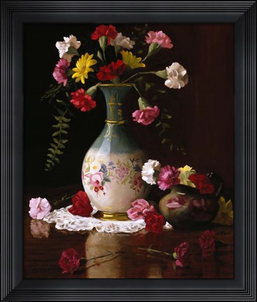 Framed Carnations in a Victorian Vase Print