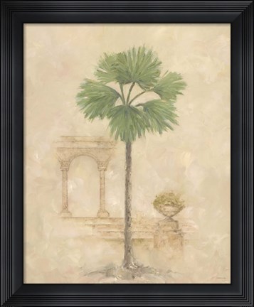Framed Palm With Architecture 2 Print